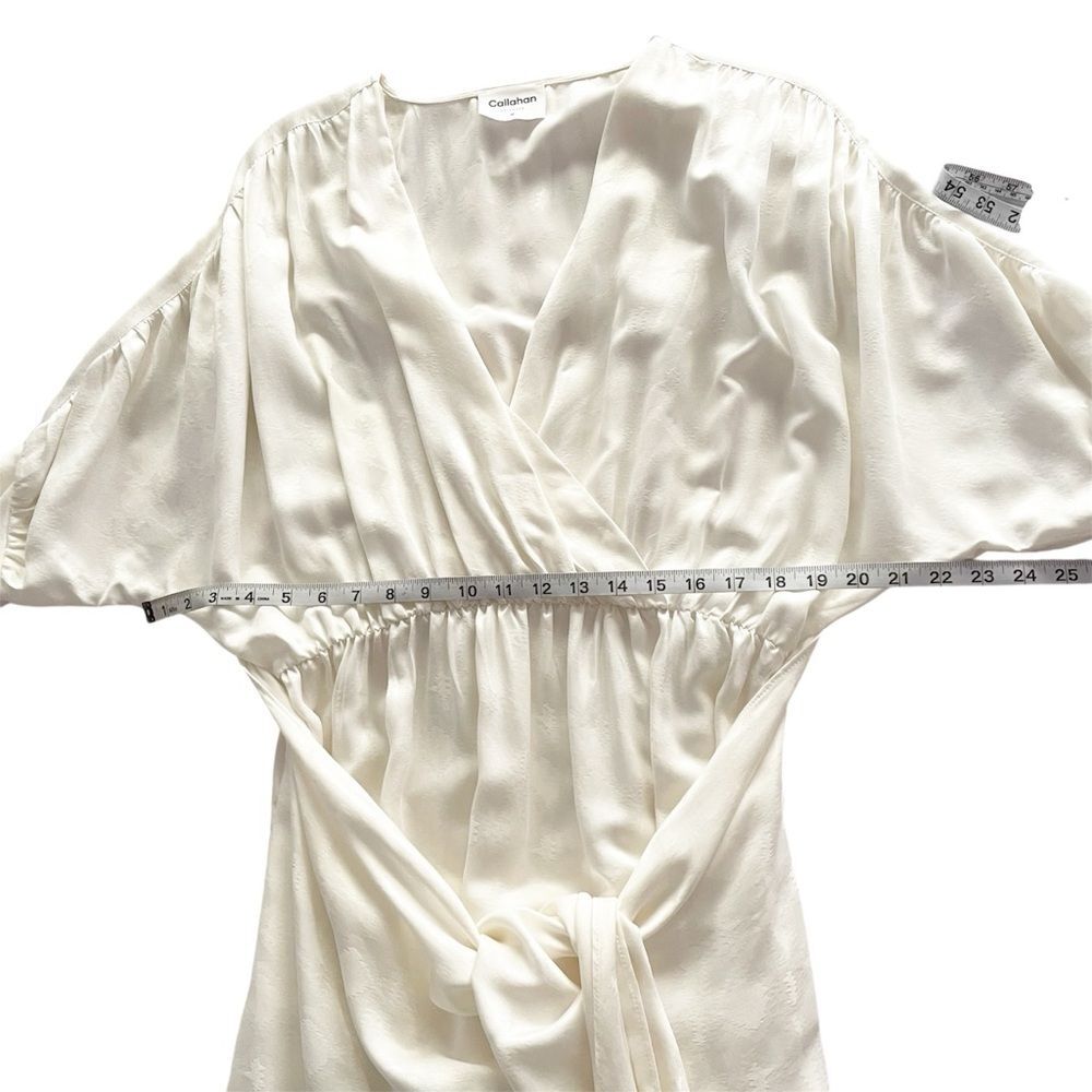 Callahan Sami Dress in Cream Satin Wrap Midi Elegant Minimalist Resort Chic M - Picture 6 of 13